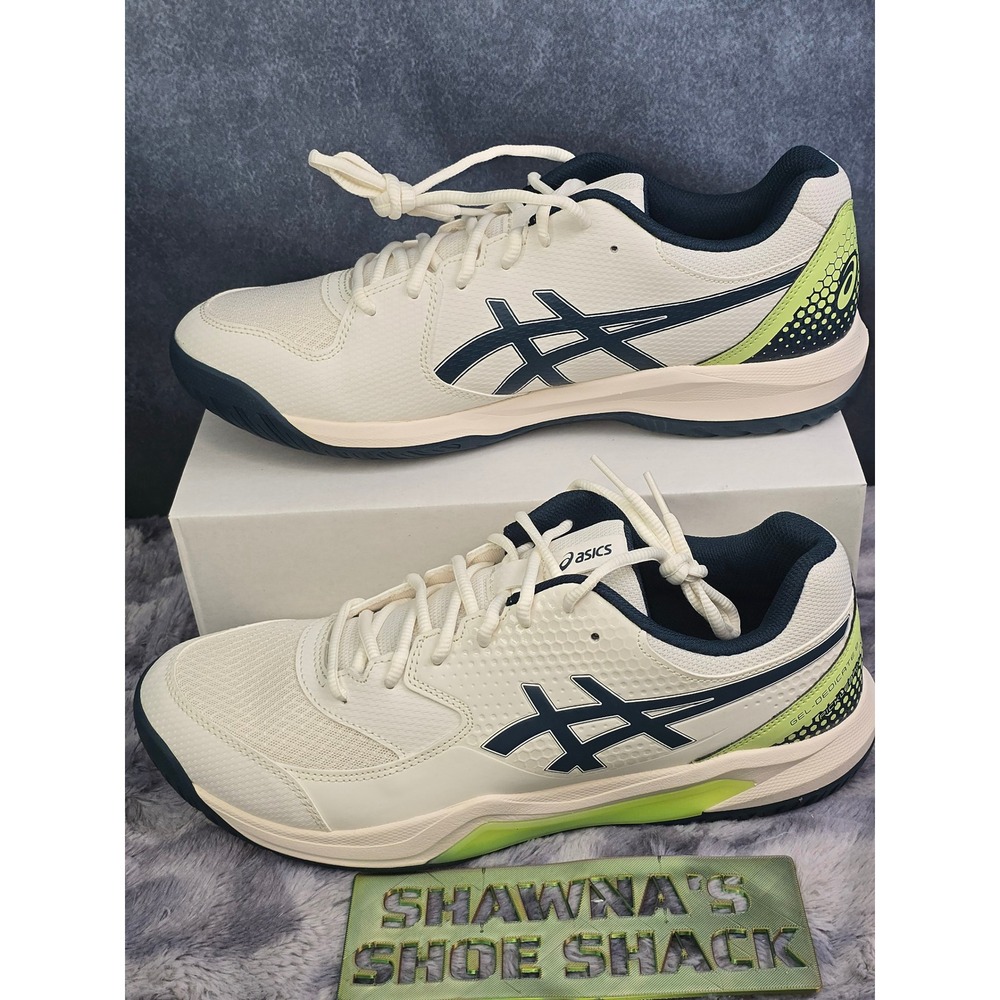 NWT ASICS Gel-Dedicate 8 Pickleball Shoes Cream Navy Mens Size 12